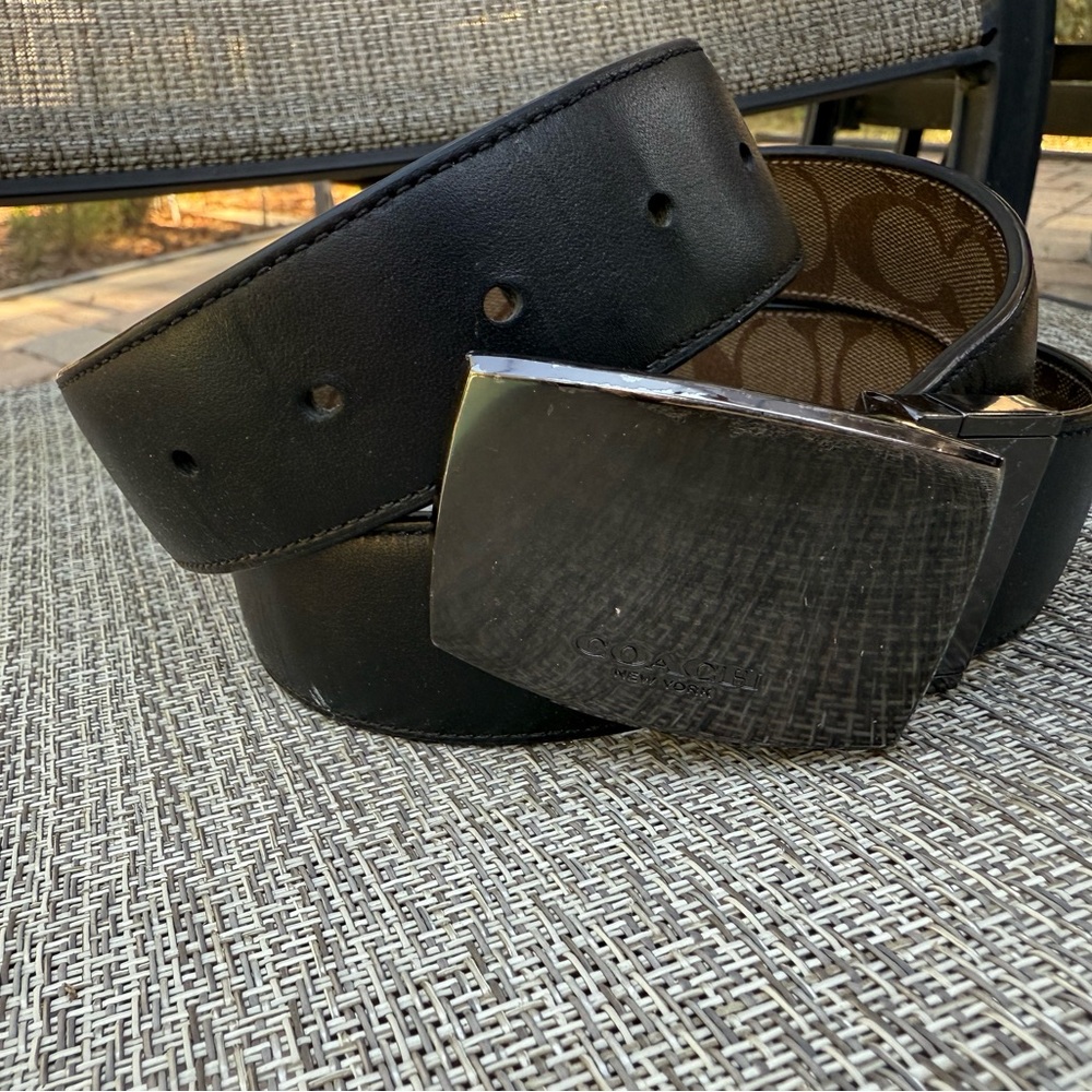 Coach Black Leather Belt with Silver Buckle